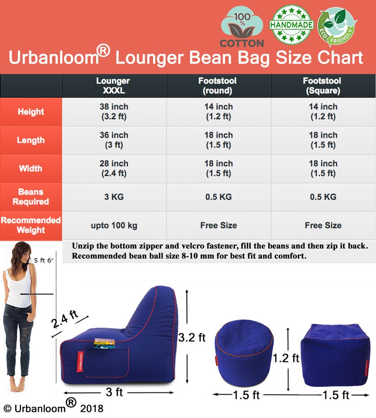Iris cotton handloom bean bag lounger & footstool cover