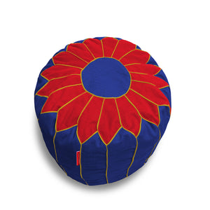 Cotton Handloom Moroccan Pouf cover , Red & Blue