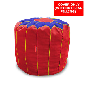 Cotton Handloom Moroccan Pouf  cover , Blue & Red