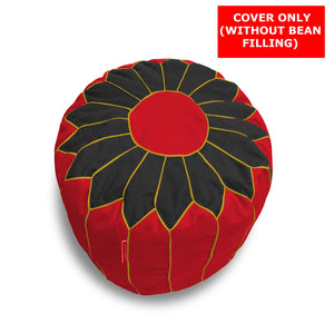 Cotton Handloom Moroccan Pouf cover , Black & Red