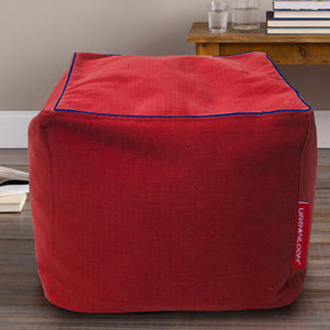 Cotton Handloom Pouf/Ottoman/Footstool cover (Red)